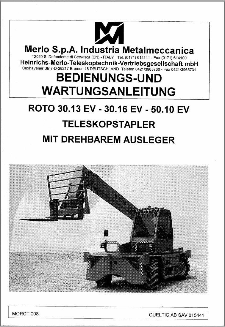 Merlo ROTO EV R30.13 to R50.10 Service Manuals SAV 815441 DE 2