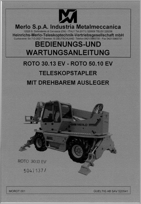 Merlo ROTO EV R30.13 to R50.10 Service Manuals SAV 815441 DE 3