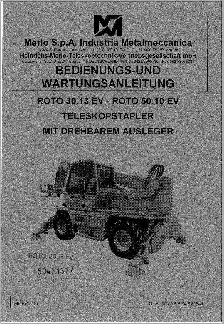 Merlo ROTO EV R30.13 to R50.10 Service Manuals SAV 815441 DE 3