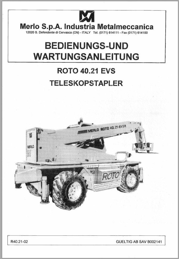 Merlo ROTO EVS R40.18 R40.21 Service Manuals SAV 841341 DE