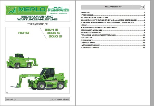 Merlo ROTO IMS 38.14S to 50.10S Service Manuals SAV C036141 DE