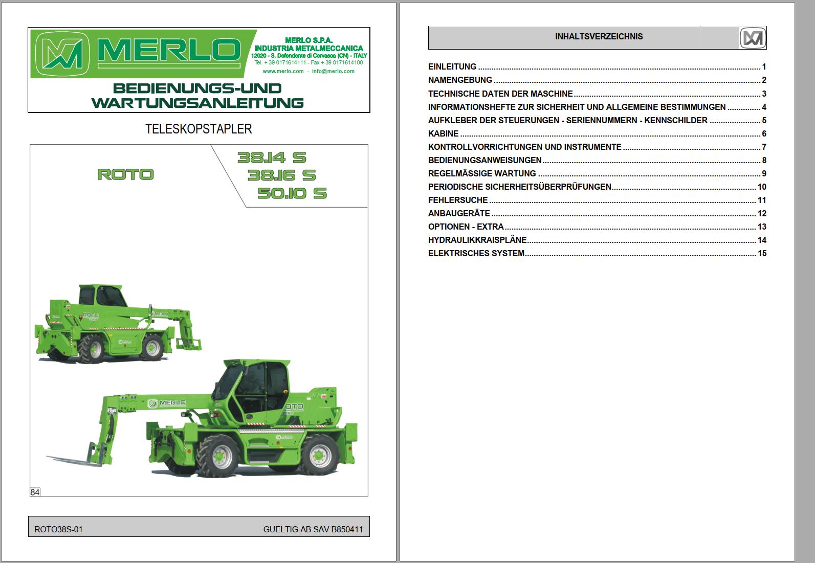 Merlo ROTO IMS 38.14S to 50.10S Service Manuals SAV C036141 DE