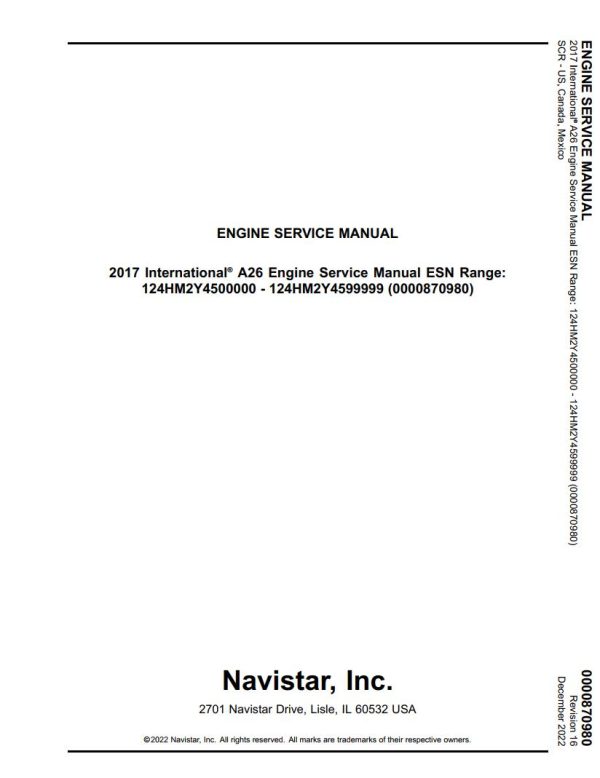 Navistar Truck A26 Engine Service Manual 1