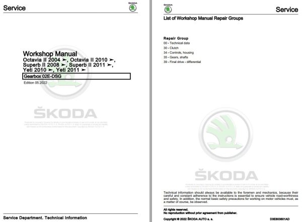 Skoda Superb II 3T 3T0 68 37 Workshop Manual