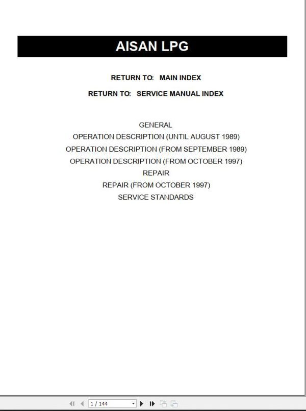 Toyota AISAN LPG 5FG10 to 6FGCU30 Repair Manual