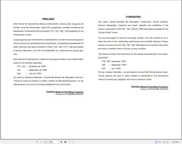 Toyota Engine 11Z 12Z 13Z 14Z Repair Manual EN ES
