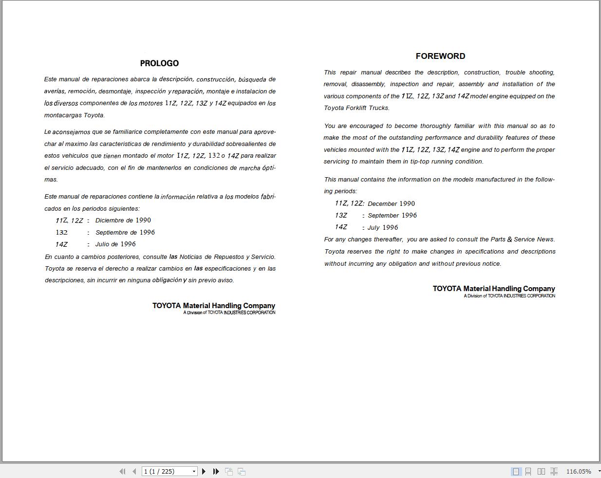 Toyota Engine 11Z 12Z 13Z 14Z Repair Manual EN ES