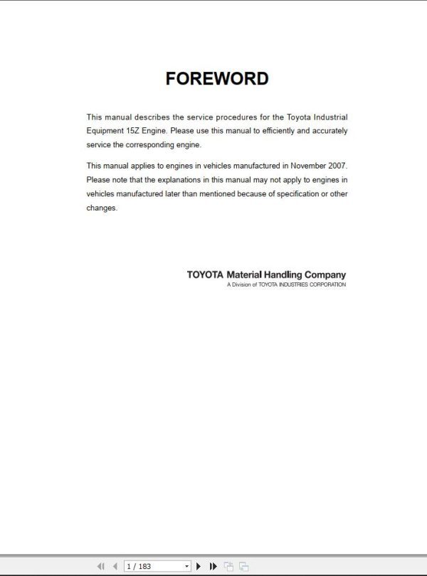 Toyota Engine 15Z Repair Manual