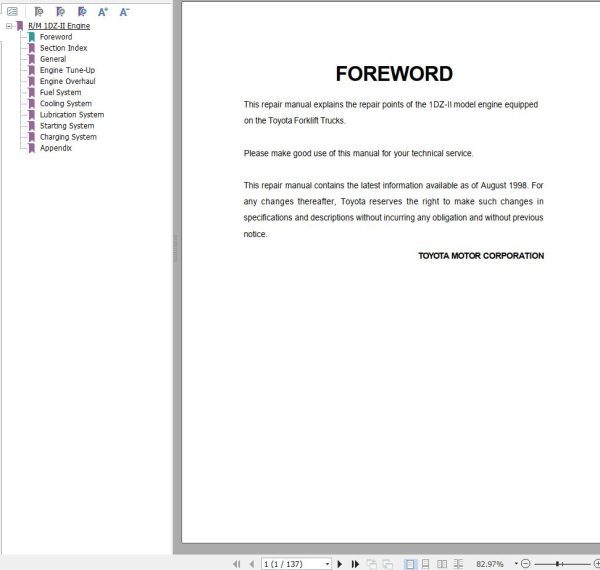 Toyota Engine 1DZ II Repair Manual