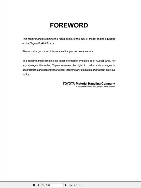 Toyota Engine 1DZ III Repair Manual