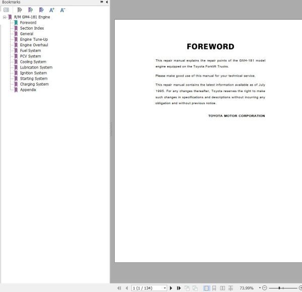 Toyota Engine GM4 181 Repair Manual
