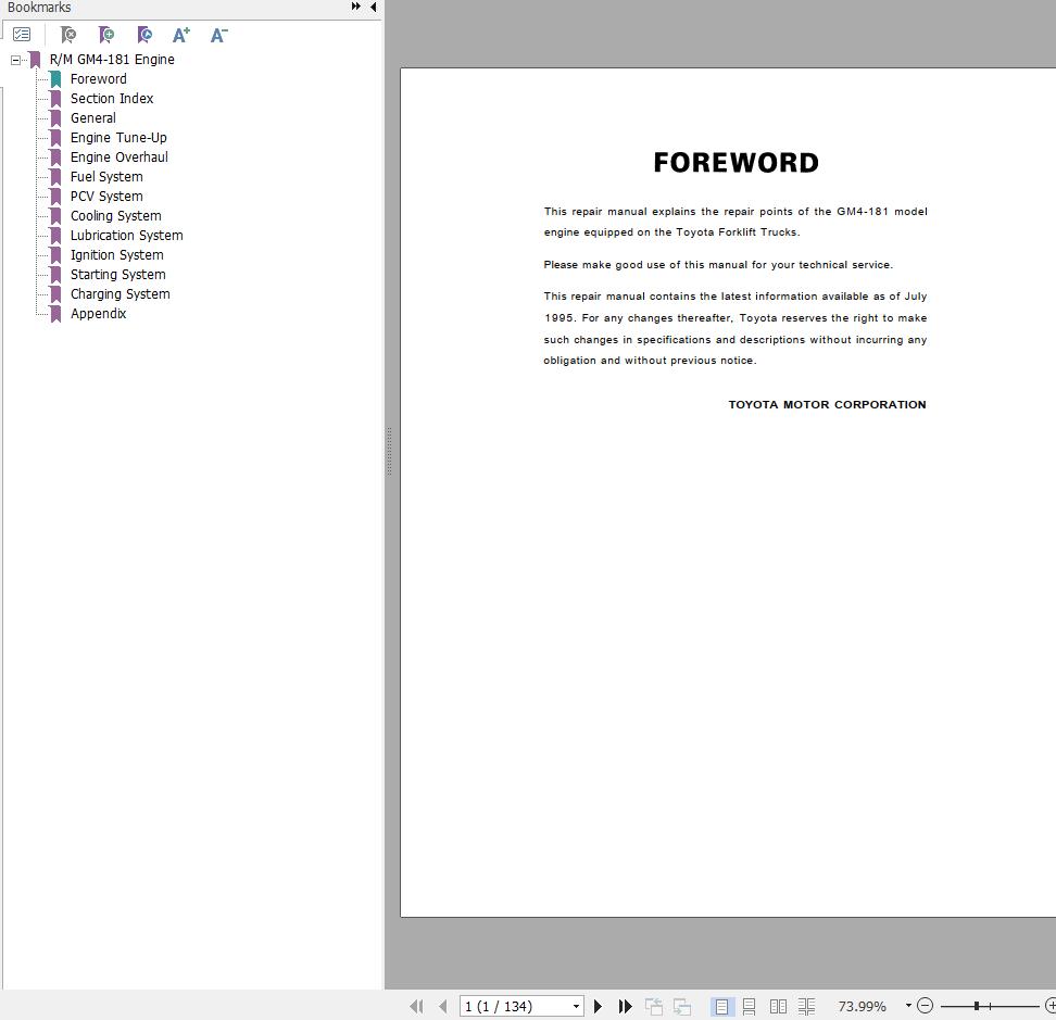 Toyota Engine GM4 181 Repair Manual