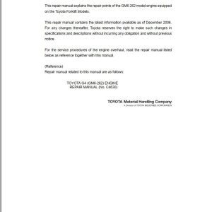 Toyota Engine GM6 262 Repair Manual
