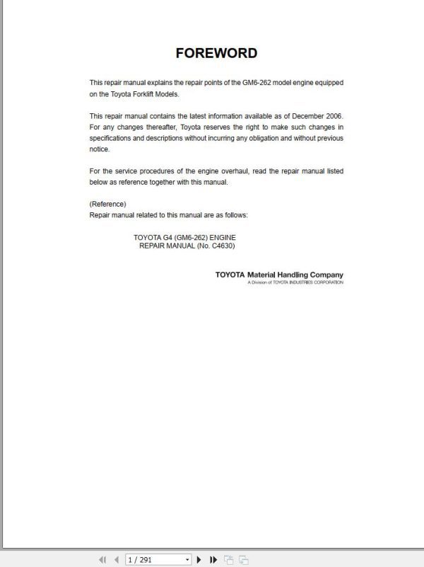 Toyota Engine GM6 262 Repair Manual