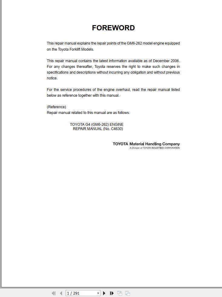 Toyota Engine GM6 262 Repair Manual