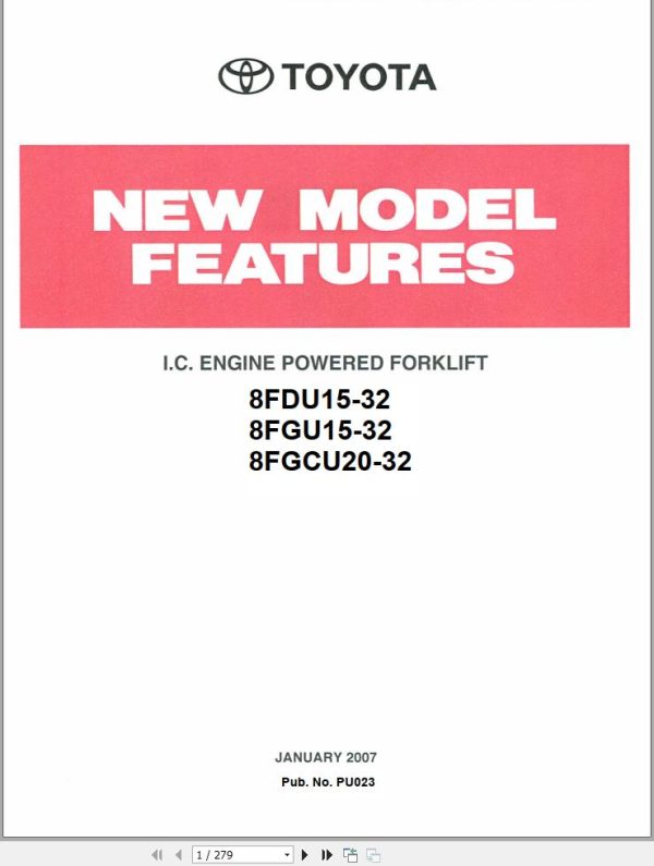Toyota Engine Powered Forklift 8FDU15 to 8FGCU32 Repair Manual
