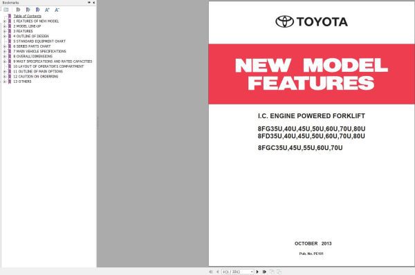 Toyota Engine Powered Forklift 8FG35U to 8FGC70U Repair Manual