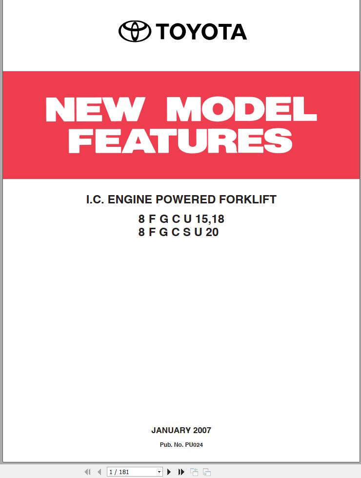 Toyota Engine Powered Forklift 8FGCU15 8FGCU18 8FGCSU20 Repair Manual