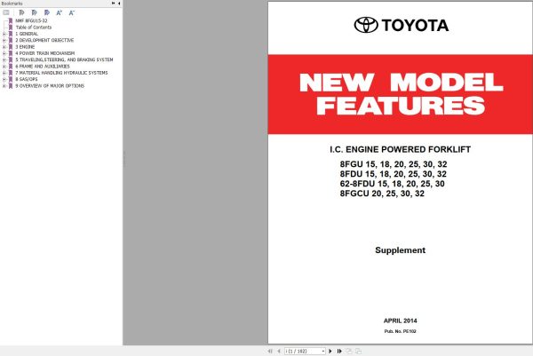Toyota Engine Powered Forklift 8FGU15 to 8FGCU32 Repair Manual