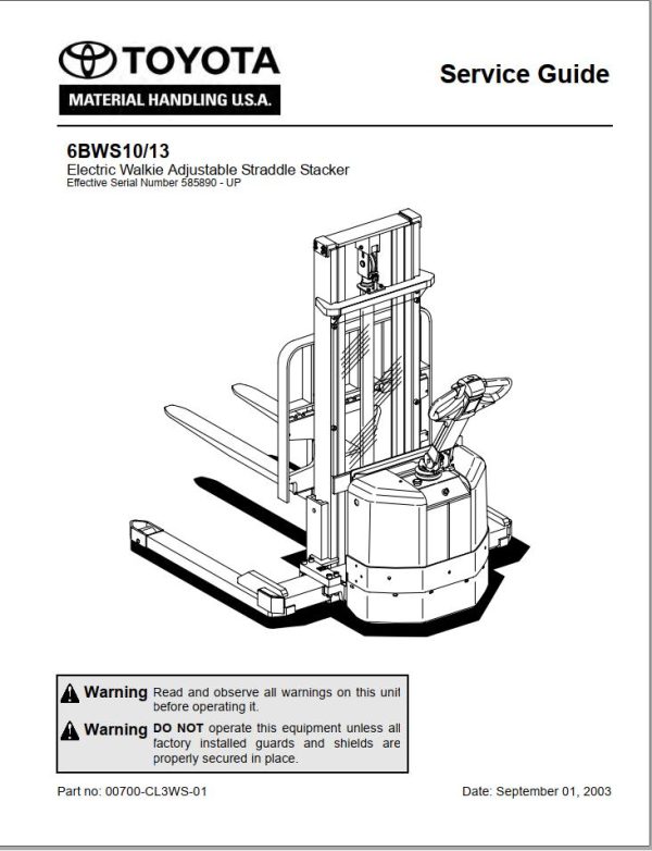 Toyota Forklidt 6BWS10 6BWS13 Service Manual Parts Catalog