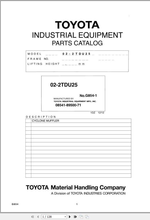 Toyota Forklift 02 2TDU25 Parts Catalog EN DE FR ES