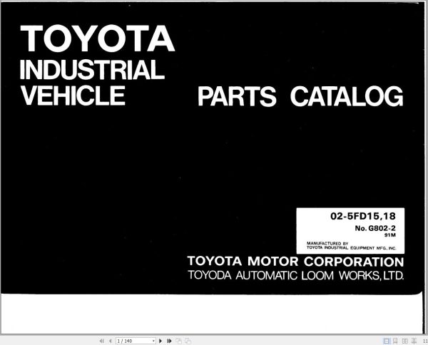 Toyota Forklift 02 5FD15 02 5FD18 Parts Catalog