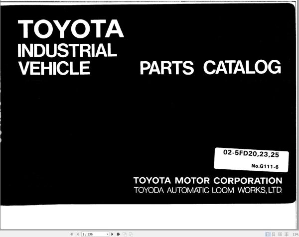Toyota Forklift 02 5FD20 02 5FD23 02 5FD25 Parts Catalog
