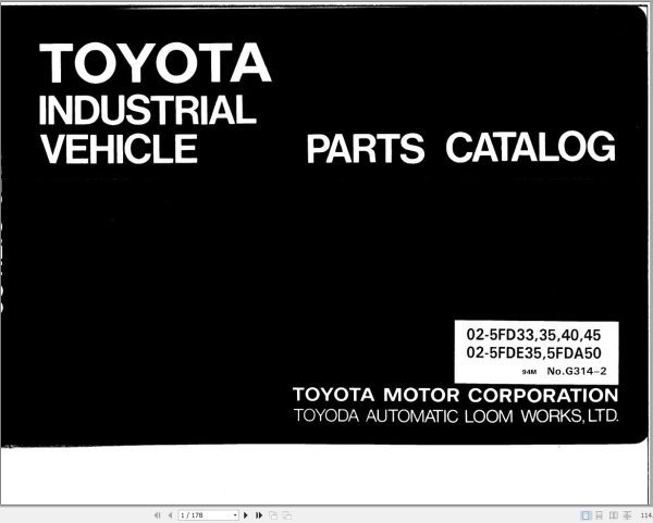 Toyota Forklift 02 5FD33 to 02 5FD45 02 5FDE35 5FDA30 Parts Catalog