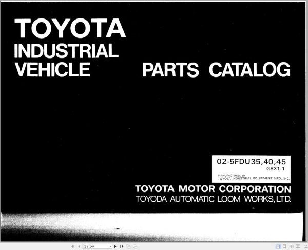 Toyota Forklift 02 5FDU35 02 5FDU40 02 5FDU45 Parts Catalog