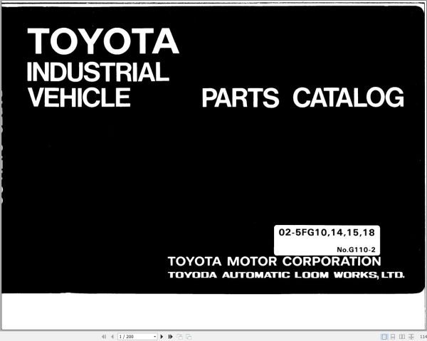 Toyota Forklift 02 5FG10 to 02 5FG18 Parts Catalog