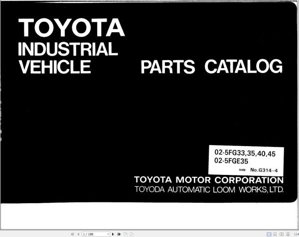 Toyota Forklift 02 5FG33 to 02 5FG45 02 5FGE35 Parts Catalog