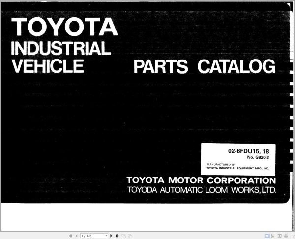 Toyota Forklift 02 6FDU15 02 6FDU18 Parts Catalog