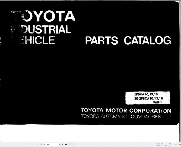 Toyota Forklift 2FBCA10 to 2FBCA15 30 2FBCA10 to 30 2FBCA15 Parts Catalog