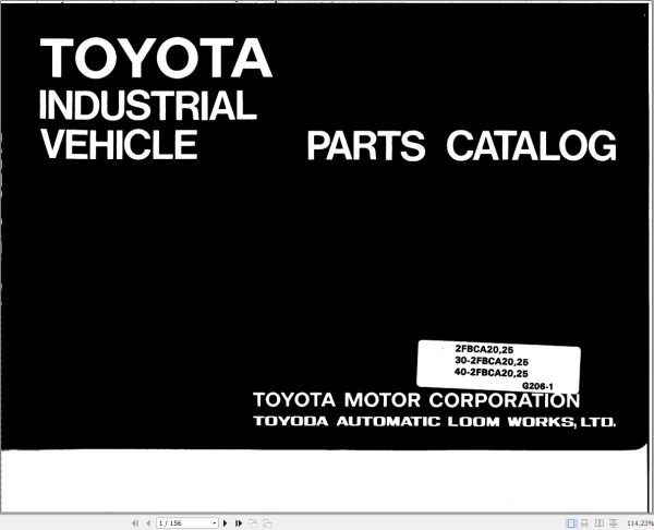 Toyota Forklift 2FBCA20 to 40 2FBCA25 Parts Catalog
