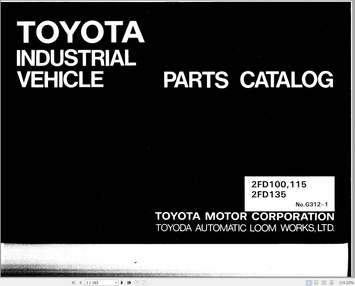 Toyota Forklift 2FD100 2FD115 2FD135 Parts Catalog
