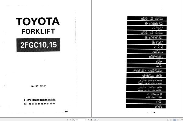 Toyota Forklift 2FGC10 2FGC15 Parts Catalog EN JP