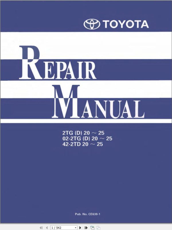 Toyota Forklift 2TG20 2TG25 2TD20 2TD25 Repair Manual Parts Catalog