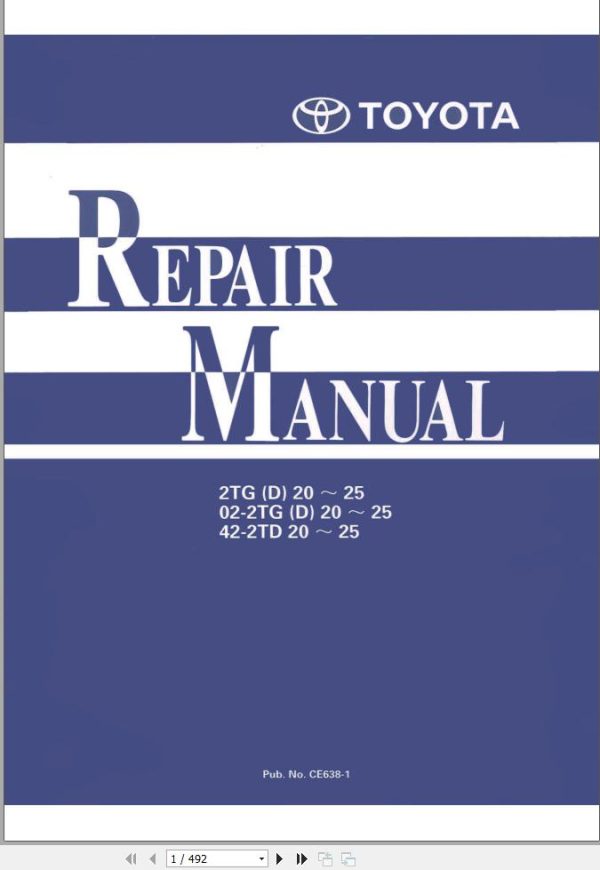 Toyota Forklift 2TG20 to 42 2TD25 Repair Manual