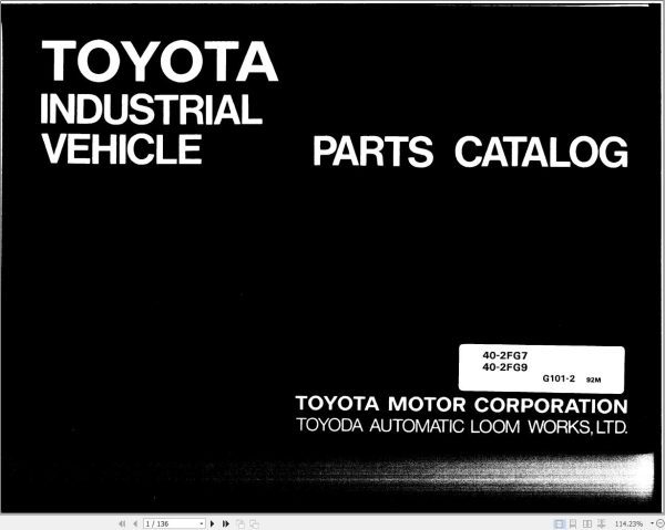 Toyota Forklift 40 2FG7 40 2FG9 Parts Catalog