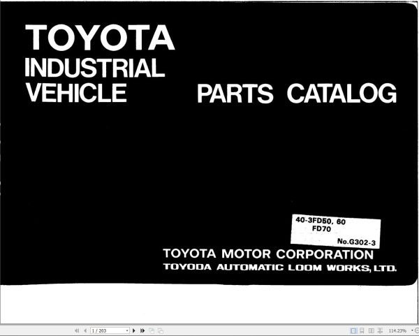 Toyota Forklift 40 3FD50 40 3FD60 FD70 Parts Catalog