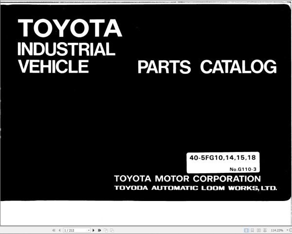 Toyota Forklift 40 5FG10 to 40 5FG18 Parts Catalog