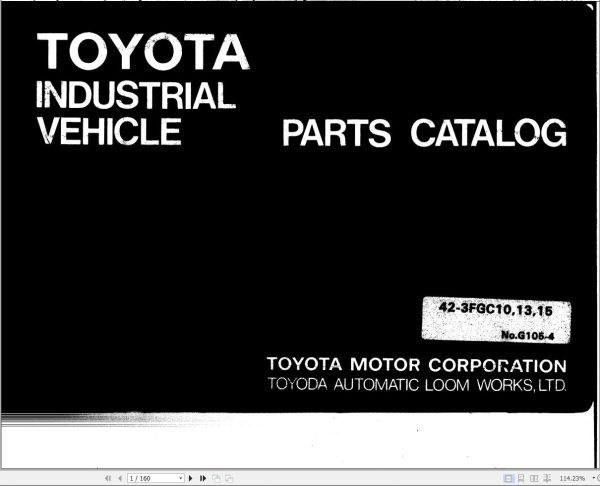 Toyota Forklift 42 3FGC10 42 3FGC13 42 3FGC15 Parts Catalog