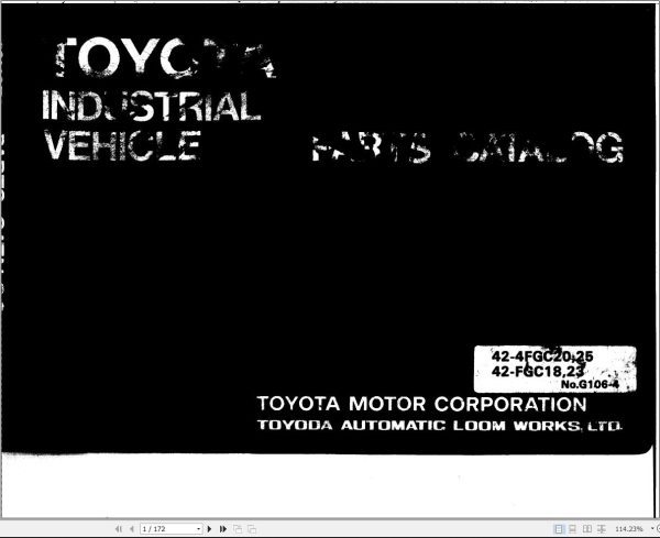 Toyota Forklift 42 4FGC20 42 4FGC25 42 FGC18 42 FGC23 Parts Catalog