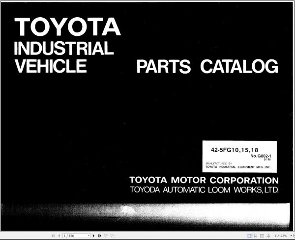 Toyota Forklift 42 5FG10 42 5FG15 42 5FG18 Parts Catalog