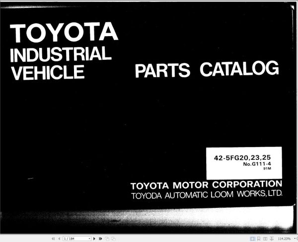 Toyota Forklift 42 5FG20 42 5FG23 42 5FG25 Parts Catalog