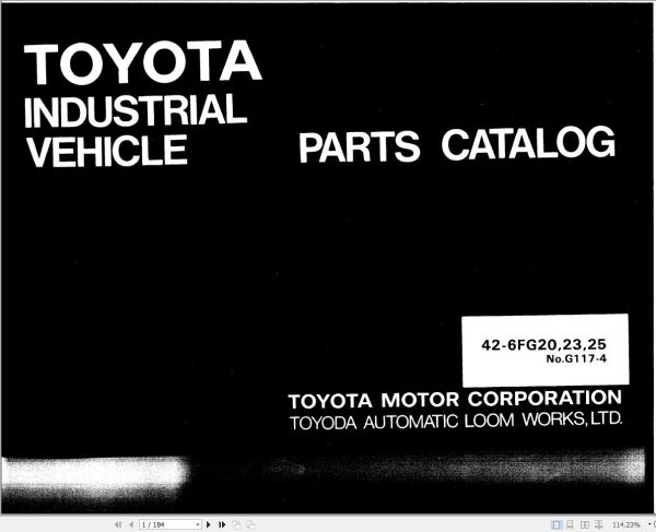 Toyota Forklift 42 6FG20 42 6FG23 42 6FG25 Parts Catalog