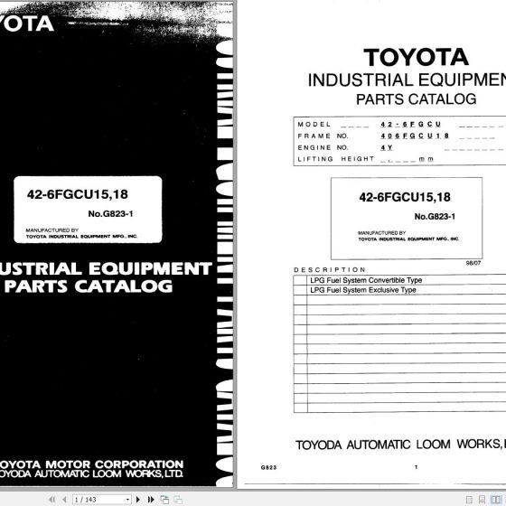 Toyota Forklift 426FGCU20 426FGCU25 Parts Catalog EN DE FR ES