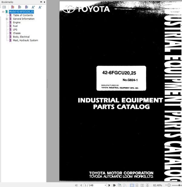 Toyota Forklift 42 6FGCU20 42 6FGCU25 Parts Catalog EN DE FR ES