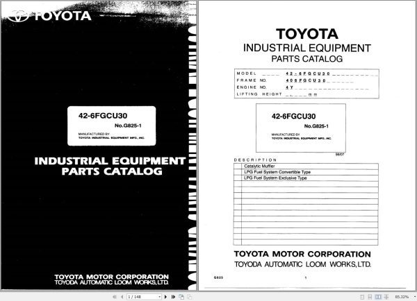 Toyota Forklift 42 6FGCU30 Parts Catalog