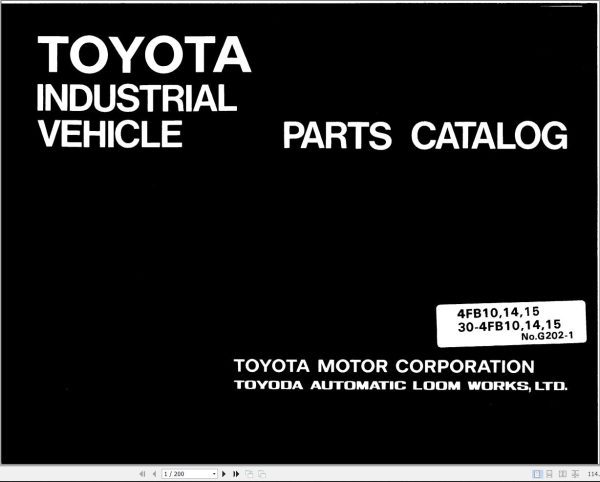 Toyota Forklift 4FB10 to 4FB15 30 4FB10 to 30 4FB15 Parts Catalog